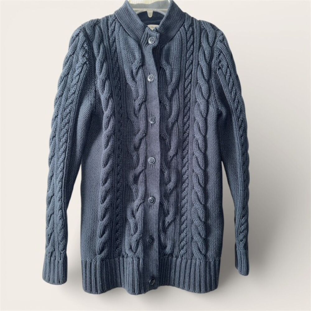 LL Bean Double L Cable Sweater, Button-Front Cardigan Women's Medium